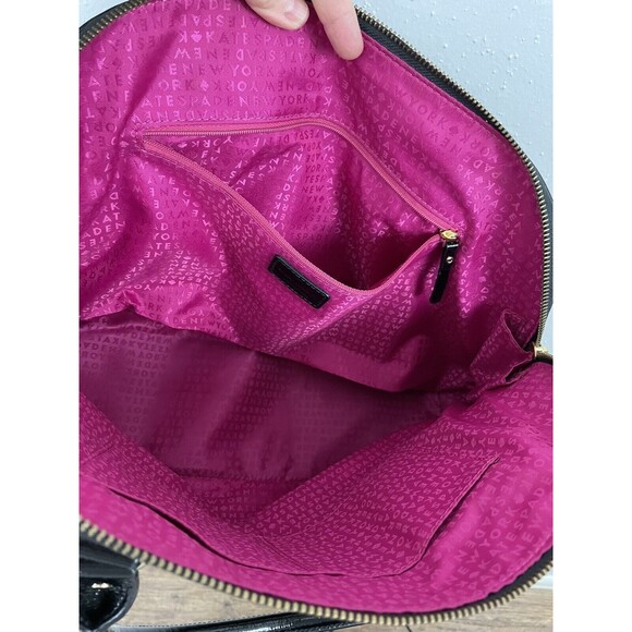 Kate Spade Black White Stripe Patent Leather Shoulder Bag Dome - Picture 4 of 4